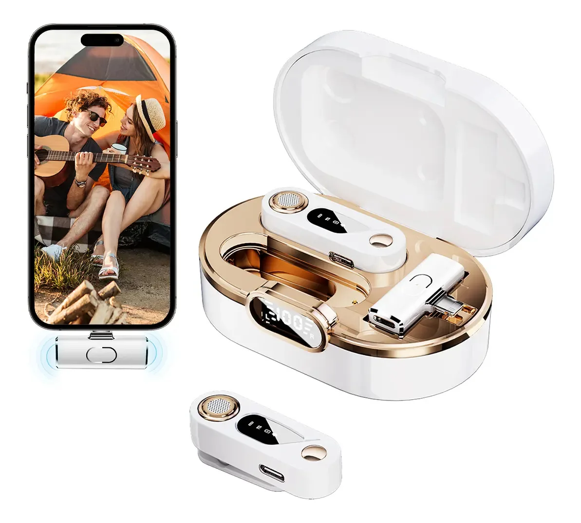 2 microfones de lapela sem fio para iPhone e Android