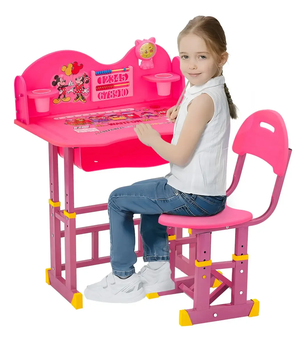 Mesa de mesa ajustável ergonômica para crianças, cor vermelha