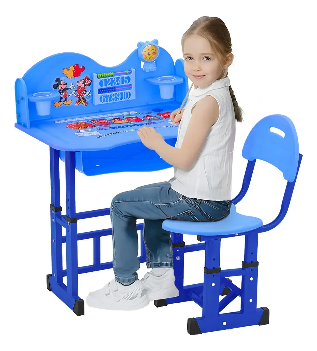 Mesa de mesa ergonômica ajustável para crianças, cor azul