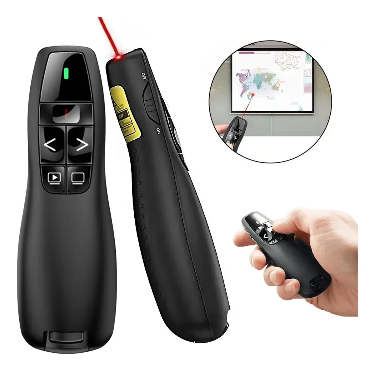 Laser Pointer e apresentador de slides sem fio, conexão USB Plug & Play, controle para apresentações, compatível com Windows, Mac, Powerpoint e Prezi, inclui baterias