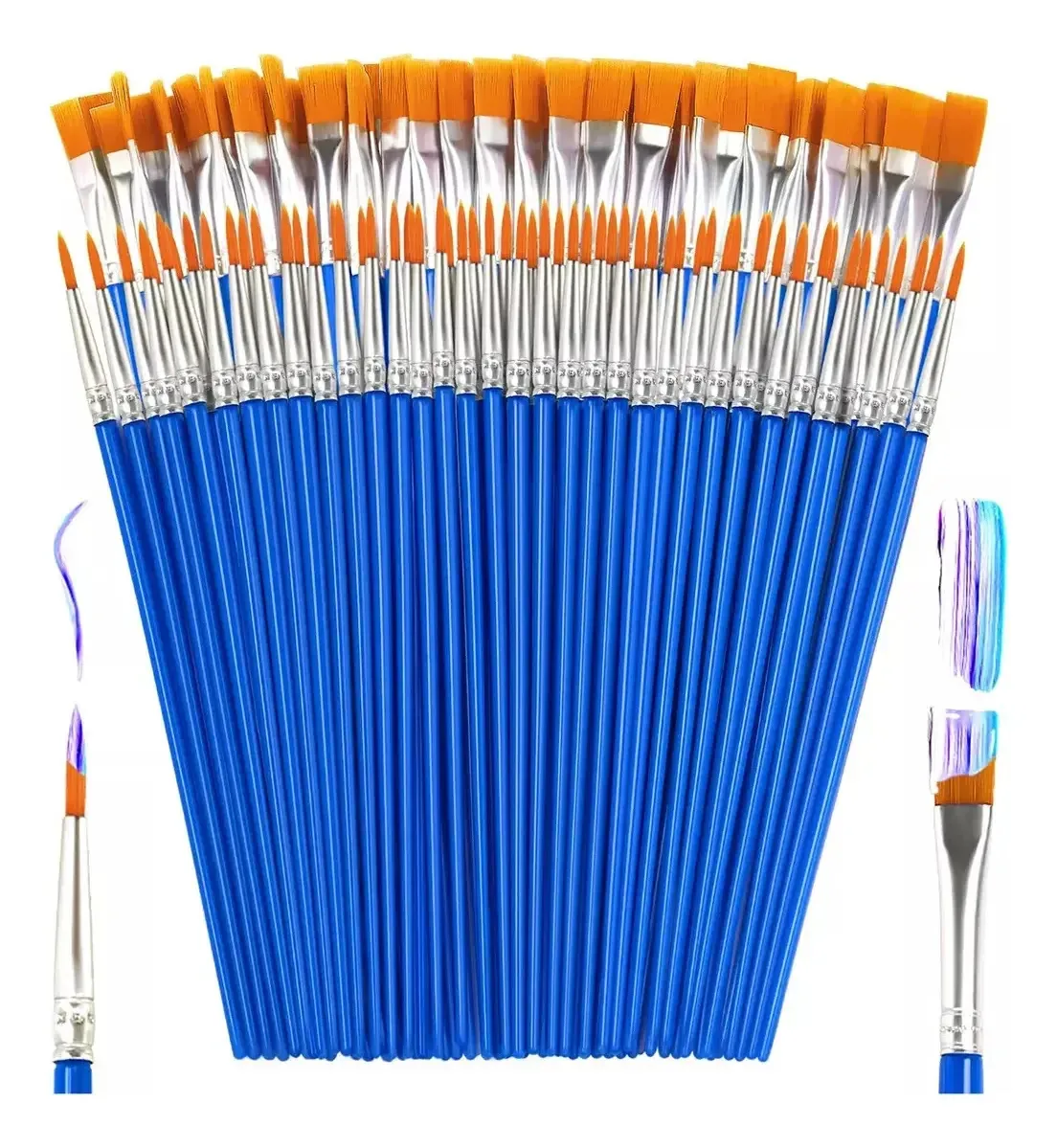 Pacote Doremama com 50 pincéis, pincéis escolares, pincéis acrílicos, pincéis escolares para crianças, ideal para aquarela e artesanato (redondos e planos)
