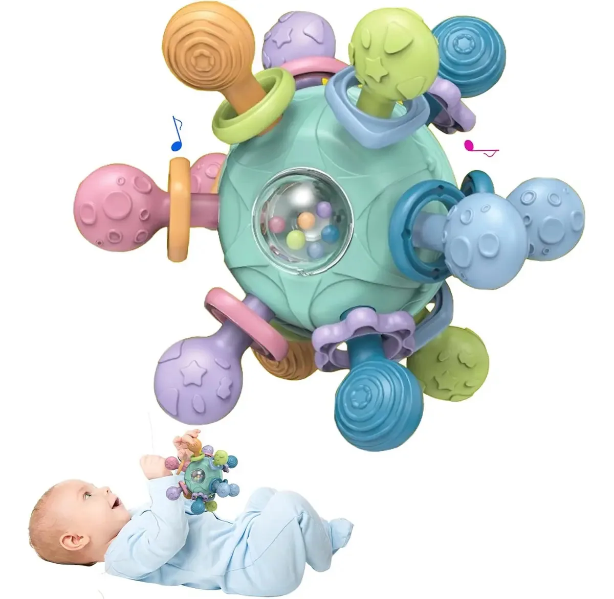 Brinquedos para mastigar Doremama Rattle, brinquedos sensoriais e estimulação precoce, brinquedos de chiclete dentário Montessori, gengivas aliviam a dor, o crescimento, os dentes reduzem a sucção...