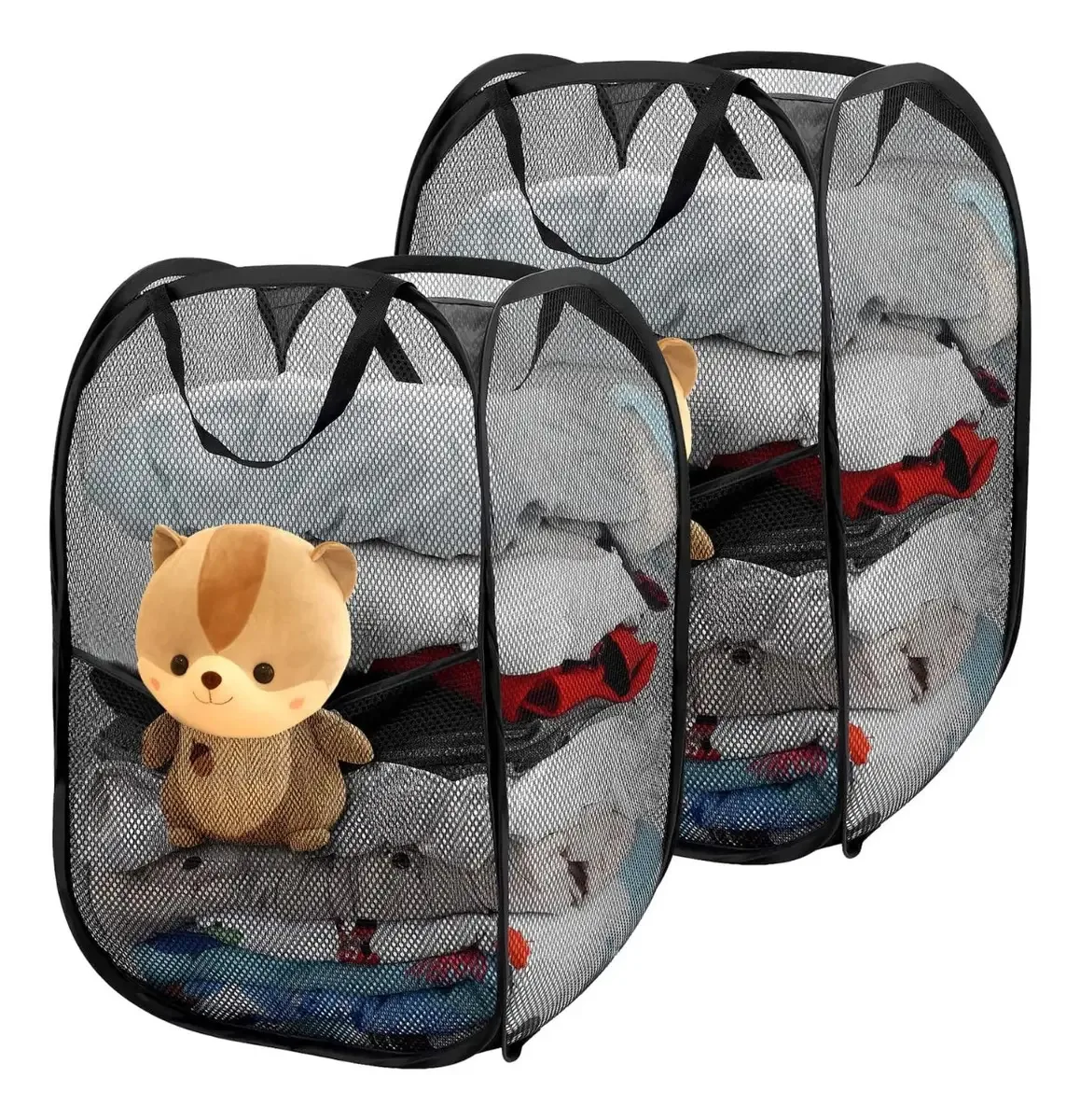 Organizador de cesto de roupa suja de malha dobrável Doremama de 2 peças, cesto de roupa suja, cesto de roupa suja dobrável com alças de transporte para armazenamento de roupas e brinquedos
