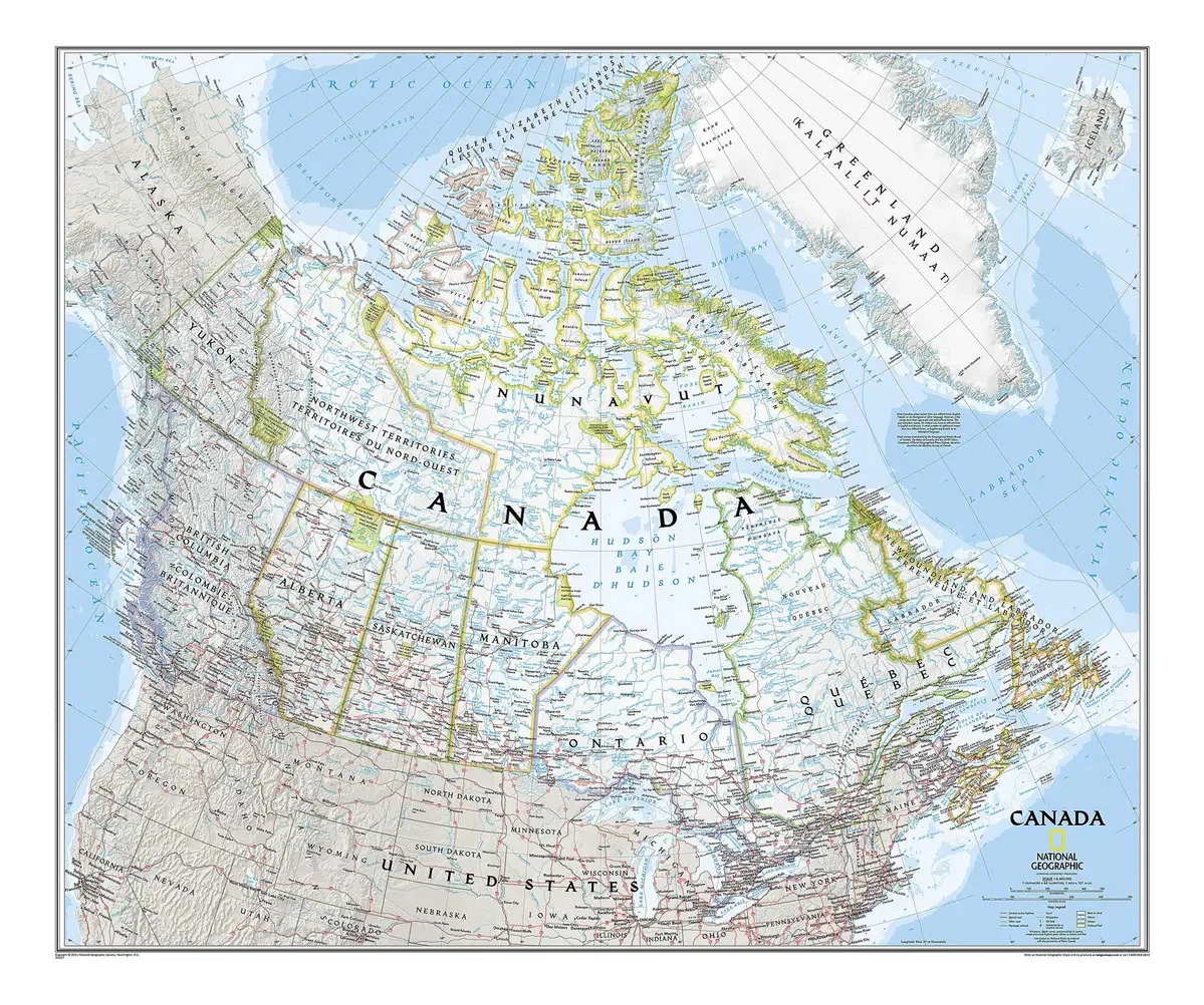 Mapa de Parede do Canadá National Geographic - Clássico - Laminado (38 X 32 Polegadas)