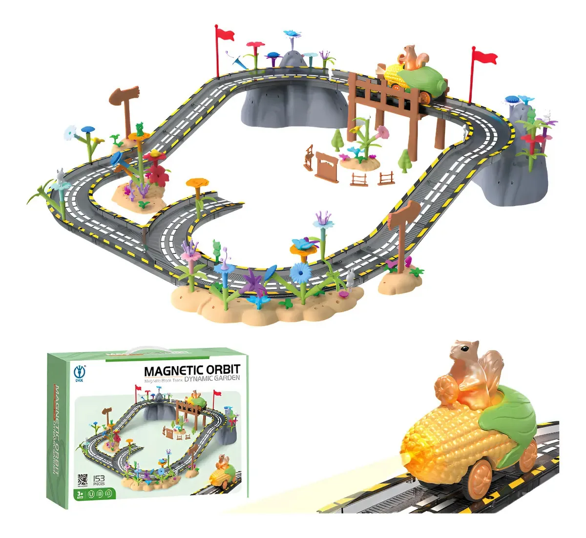 Brinquedo armável Magnetic Block Car Track Kids 153 unidades preto