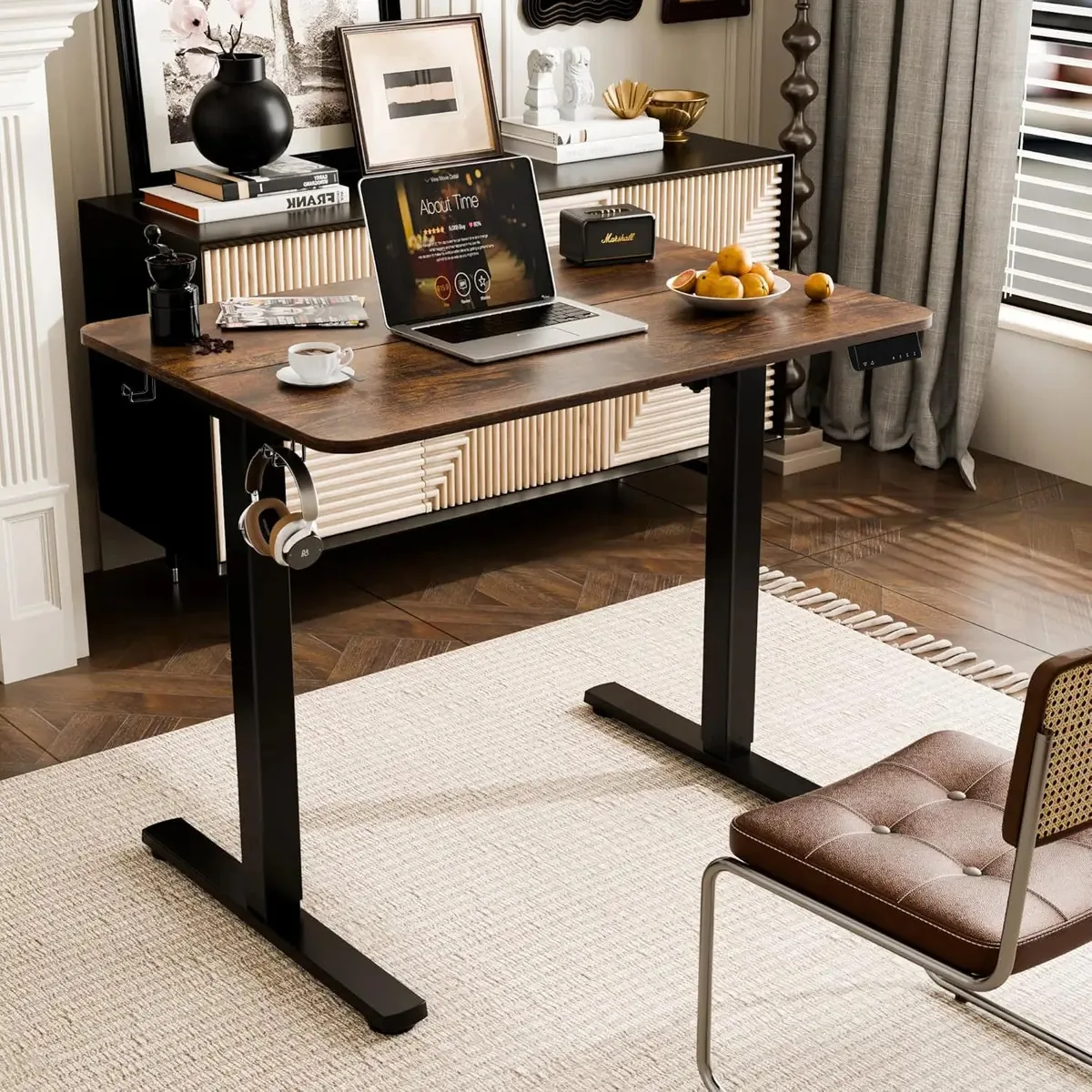 Mesa elétrica de altura ajustável 120 cm de altura ajustável de madeira antiga