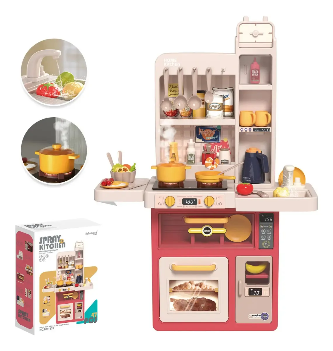 Cozinha de brinquedo grande 88 cm Kids Spray Kitchen 47 unidades rosa