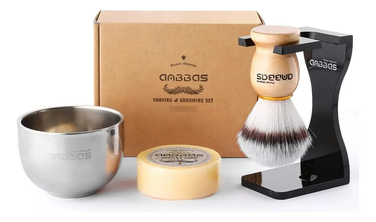 Conjunto de barbear profissional Anbbas: escova e sabonete veganos