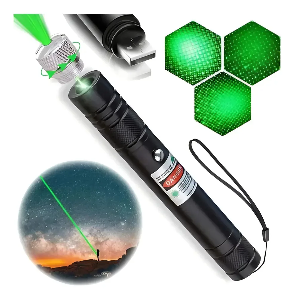 Projetor Laser Pointer Verde Recarregável com Carregamento USB 5000mw