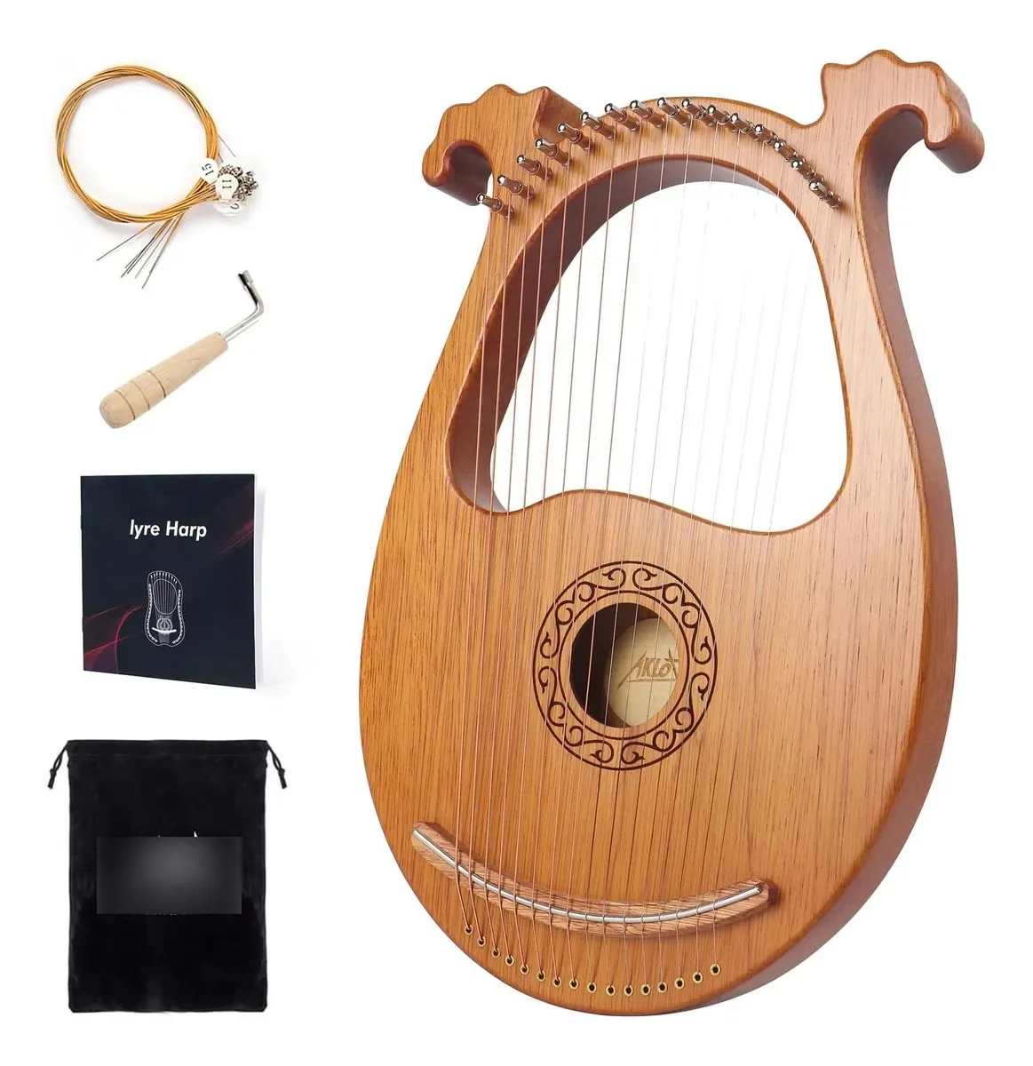 Harpa de lira de 16 cordas Aklot Harpas de lira com sorriso e mogno