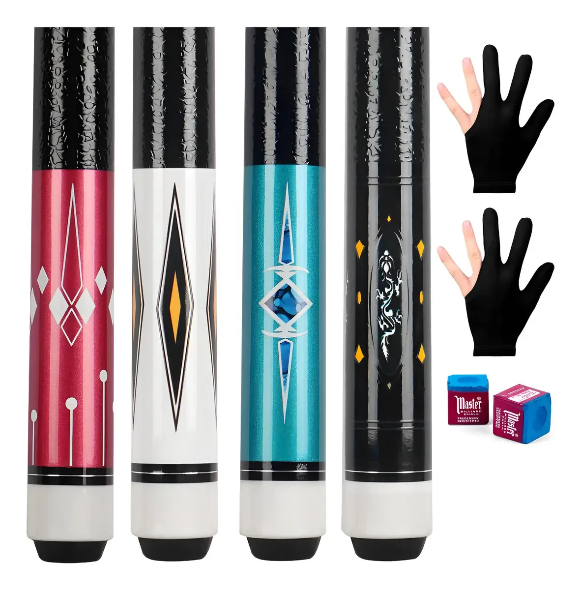 Lotmusic Snooker Stick, conjunto de 4 tacos de sinuca, 1/2 di. Cor: Preto