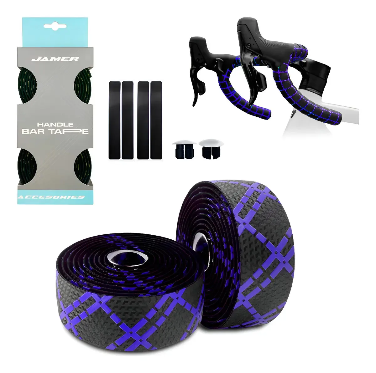 Fita de guidão: fitas de gel para bicicletas de estrada, cor do guidão, linhas de design preto-azul
