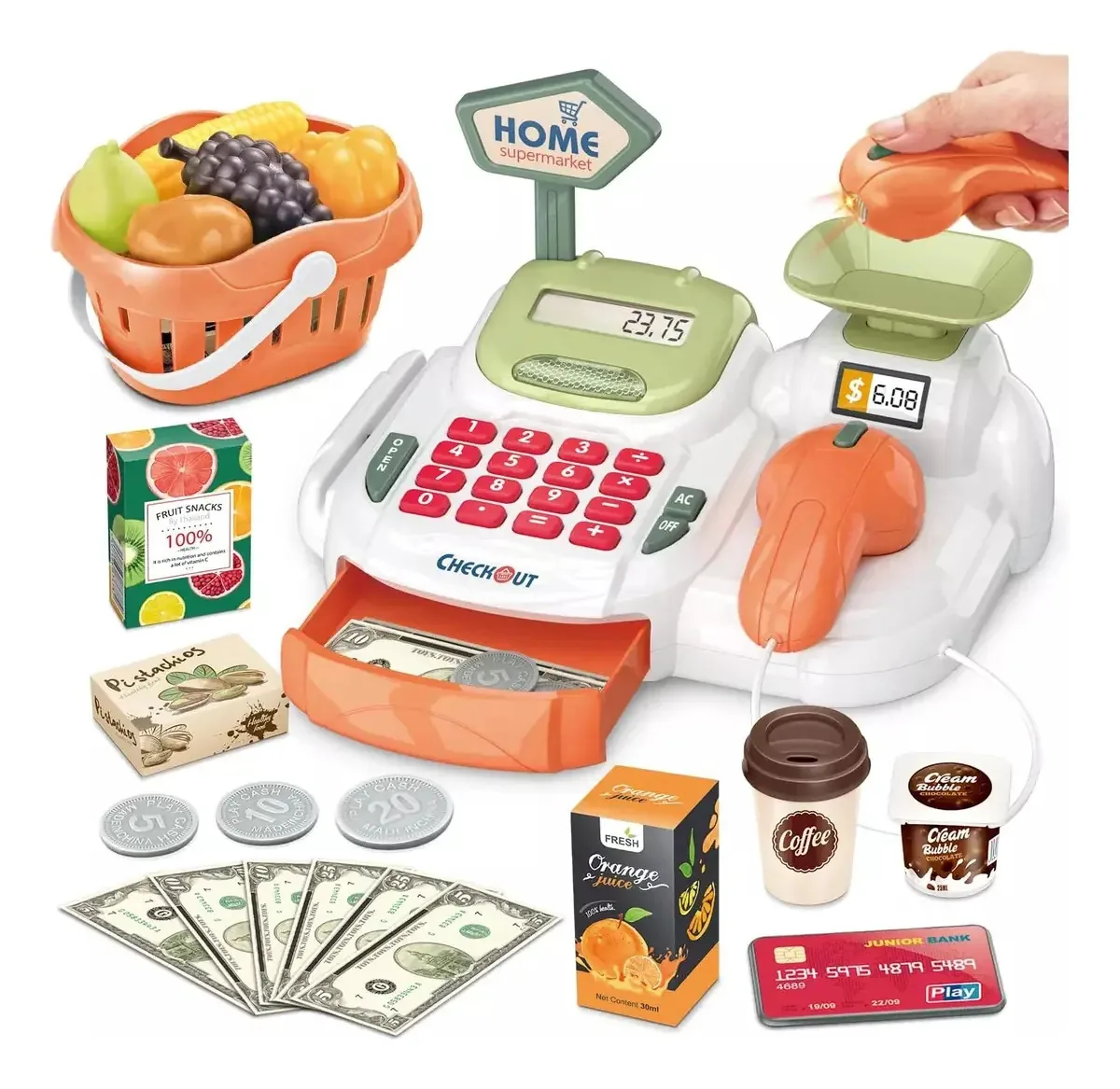 Banna caixa registradora infantil 36 peças com Scanner