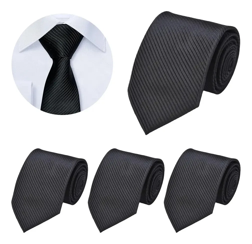Banna, 4 peças de gravatas de cor sólida, gravatas formais para homens, gravatas de 8 cm para homens (pretas)