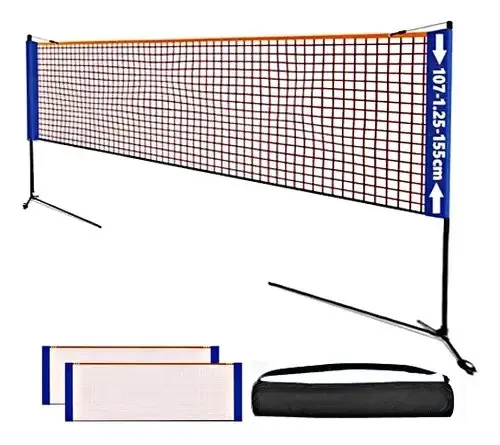 Conjunto ajustável de rede e poste de vôlei de badminton de praia de 6,2 m azul