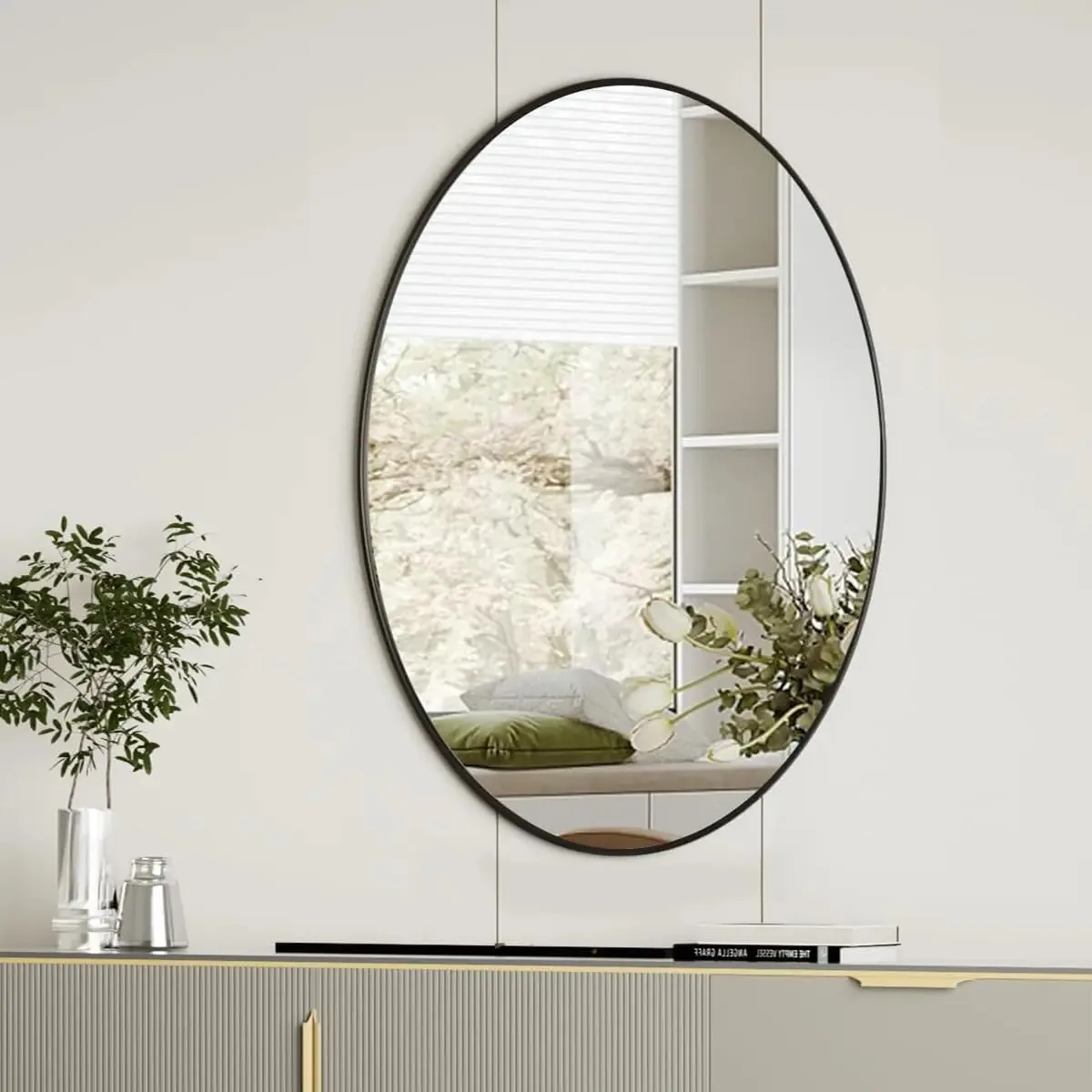 Espelho Oval Preto Para Banheiro Quarto Sala Pendurado Horizon