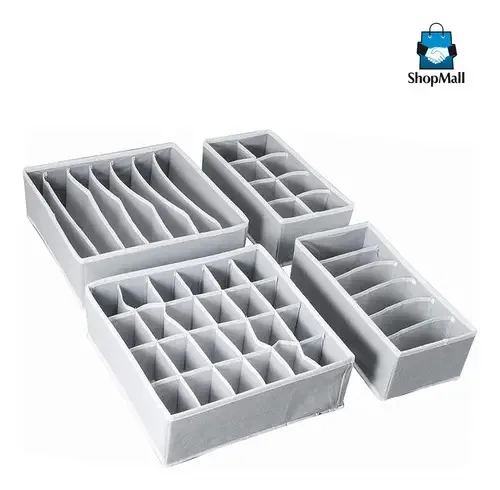 Organizadores dobráveis para gavetas, roupa íntima, 4 peças, cor cinza