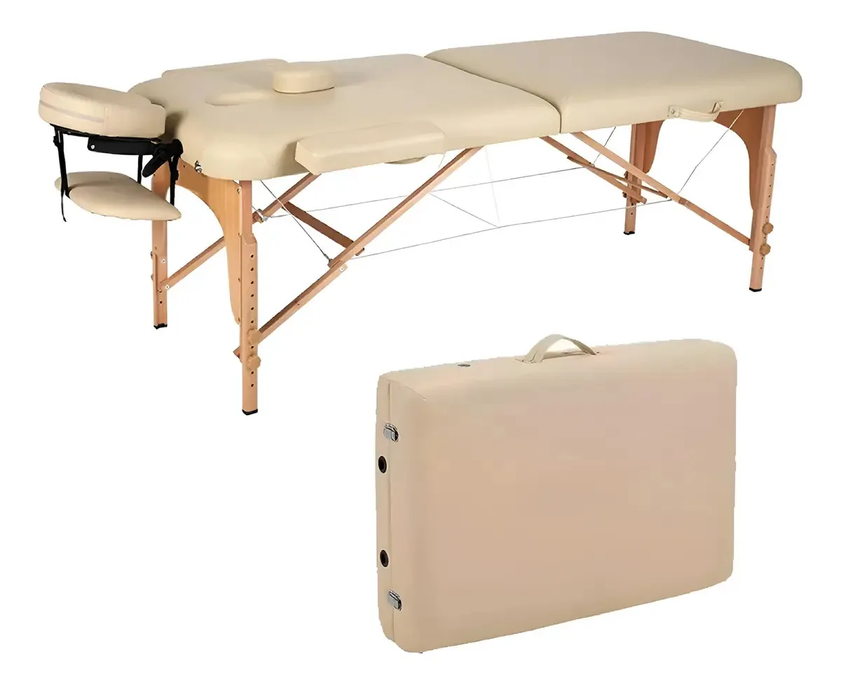 Mesa de massagem portátil, para tatuagem, colocação de cílios de madeira bege ShopMall CM001