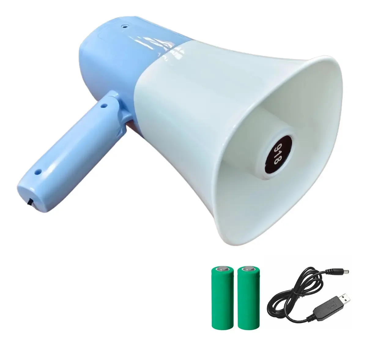 Gravador USB de megafone recarregável portátil ShopMall 700m 2 baterias, cor: azul, aço