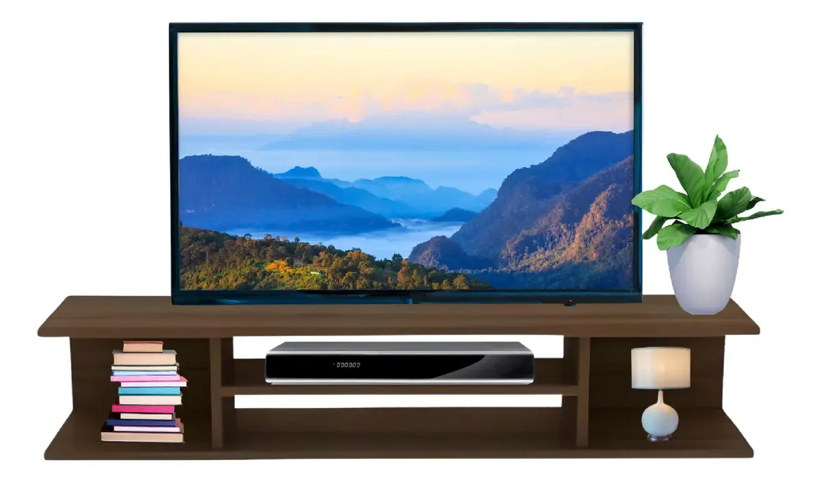 Console de móveis de TV Prateleira flutuante minimalista marrom escuro