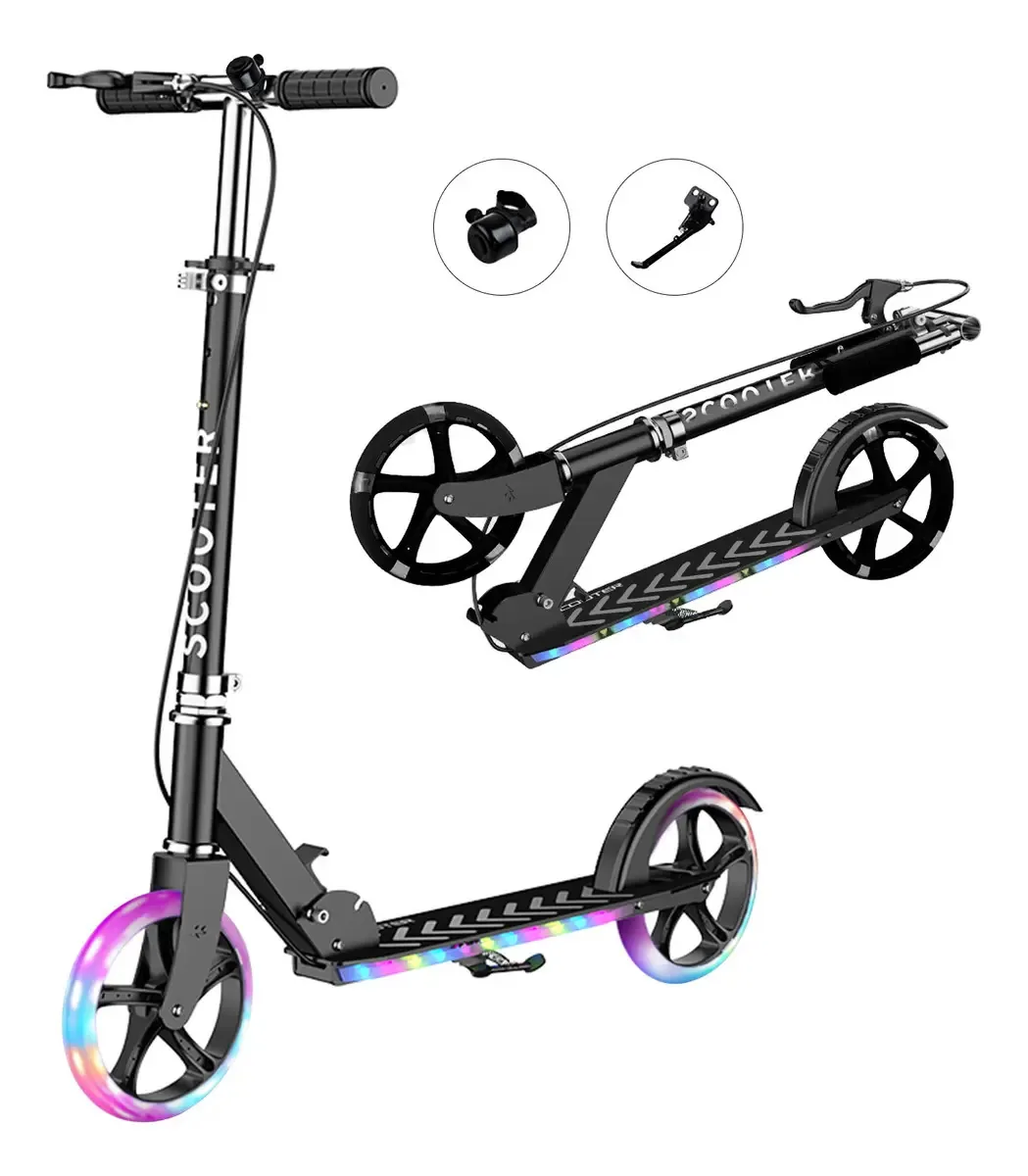 Scooter LED dobrável Patin Diablo para crianças e adultos urbanos, cor preta