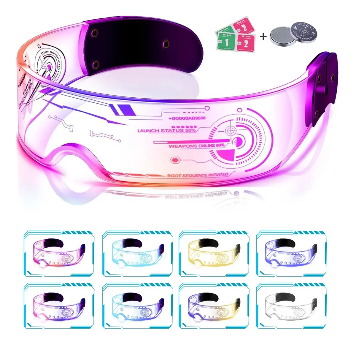 4 lentes de festa, 7 cores, lentes de festa, 4 modos