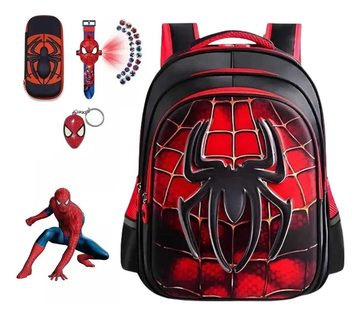 Mochila/mochila escolar Vidaverde® spiderman, conjunto de bolsas para lápis, mochilas escolares, mochilas, preta/vermelha, mochila impermeável