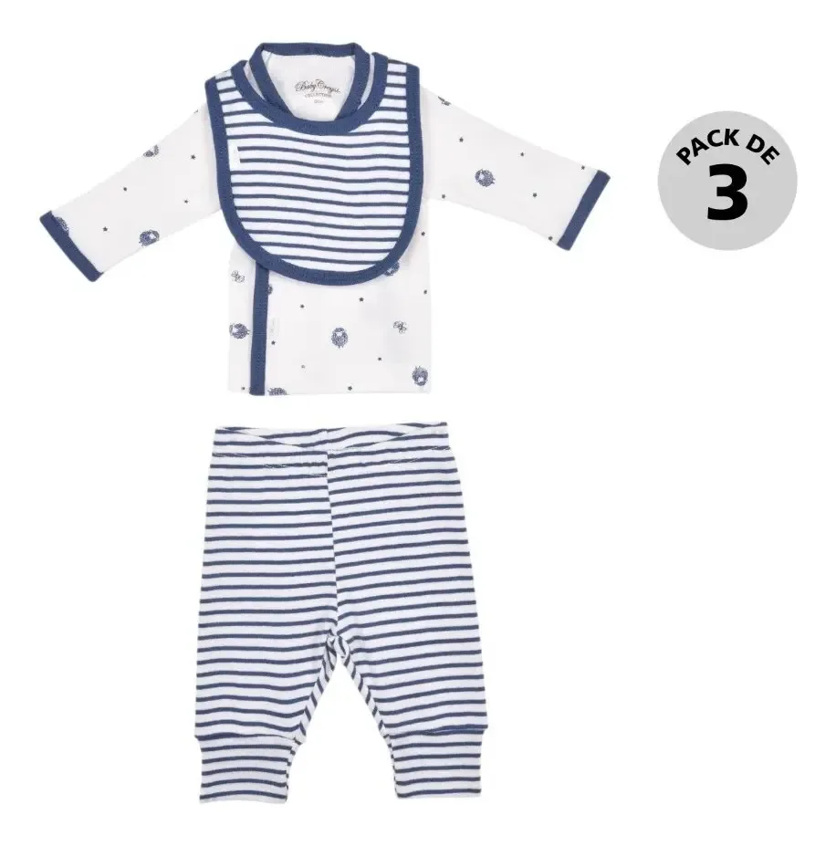 Conjunto de 3 peças, calças e camiseta Baby Creisy multicolor Uf2712 tamanho 3 meses