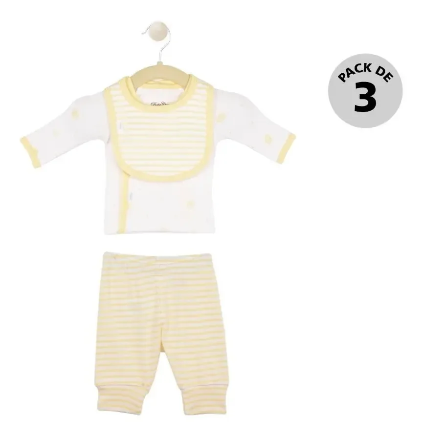 Conjunto de 3 peças, calças e camiseta Baby Creisy multicolor Uf2712, cor amarela, tamanho 0 meses