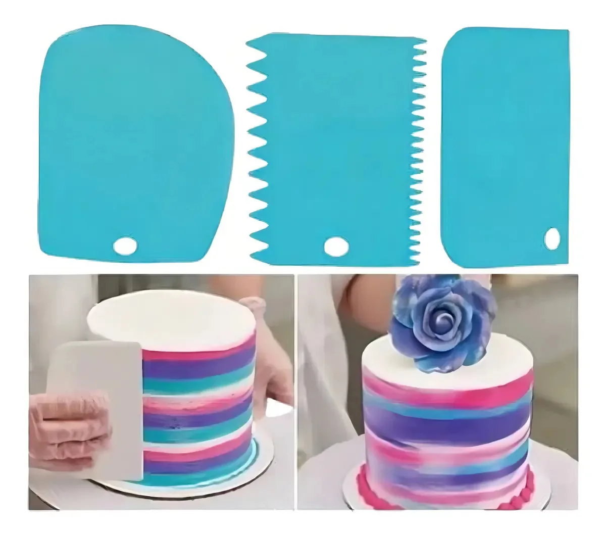 Conjunto de 3 pentes, espátula, decoração, raspador, pastéis e reposter