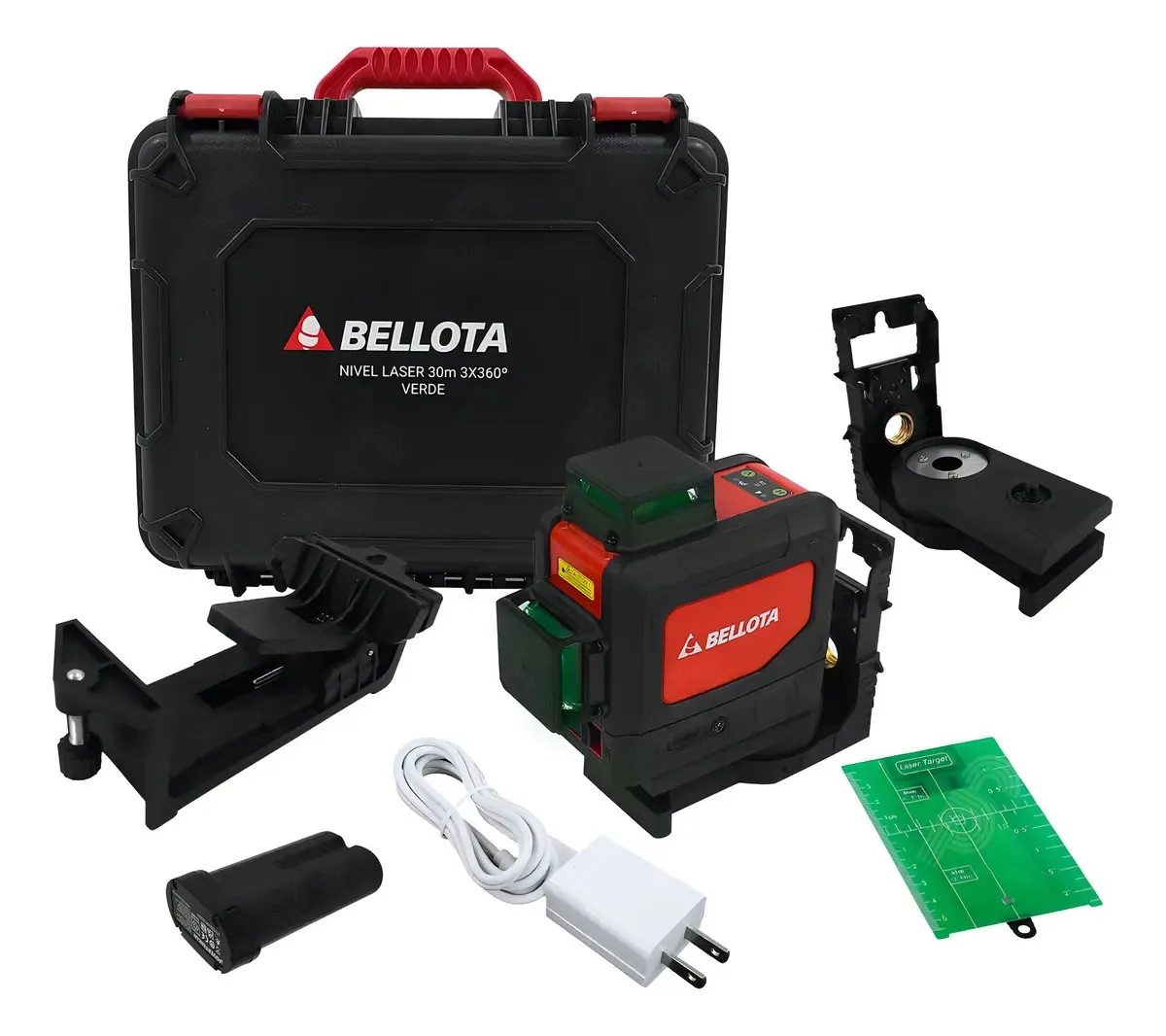 Nível de laser: 3 x 360 graus, verde, bolota, laser de 7 níveis, 360v, 30m