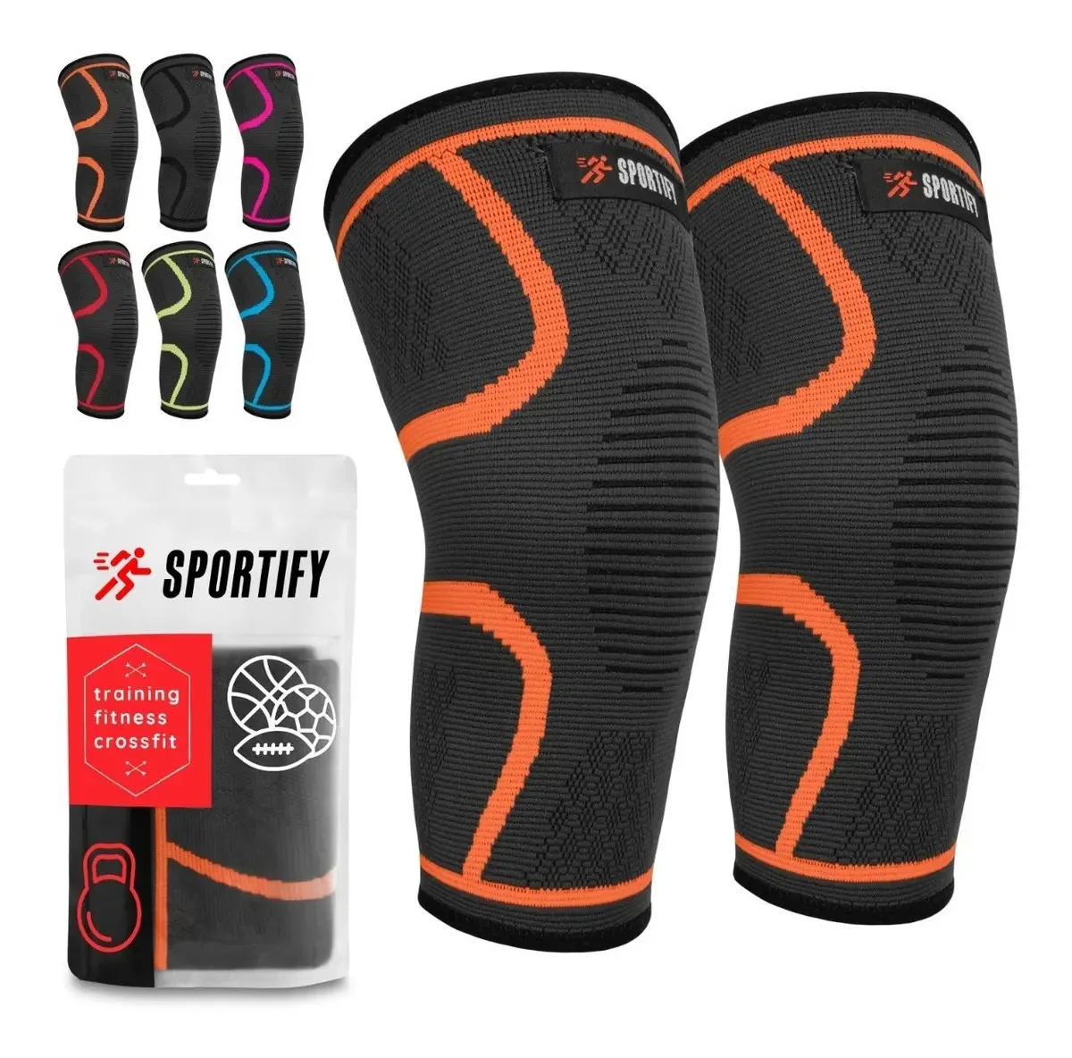 1 par de joelheiras elásticas ortopédicas esportivas Sportify — Laranja, tamanho S — Menina