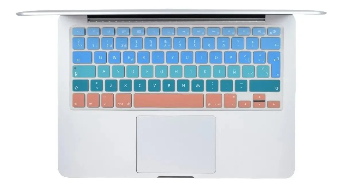 Modelos de protetores de teclado MacBook espanhóis, cores premium, azul claro, gradiente