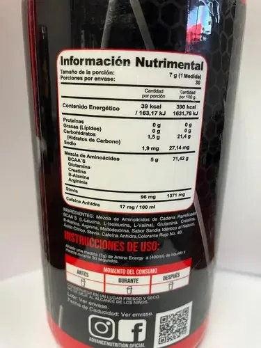 Advance Nutrition Amino Energy 30 Serviços 210gr