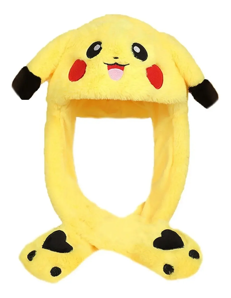 Chapéu Pikachu com orelhas de coelho móveis/luz LED amarela divertida