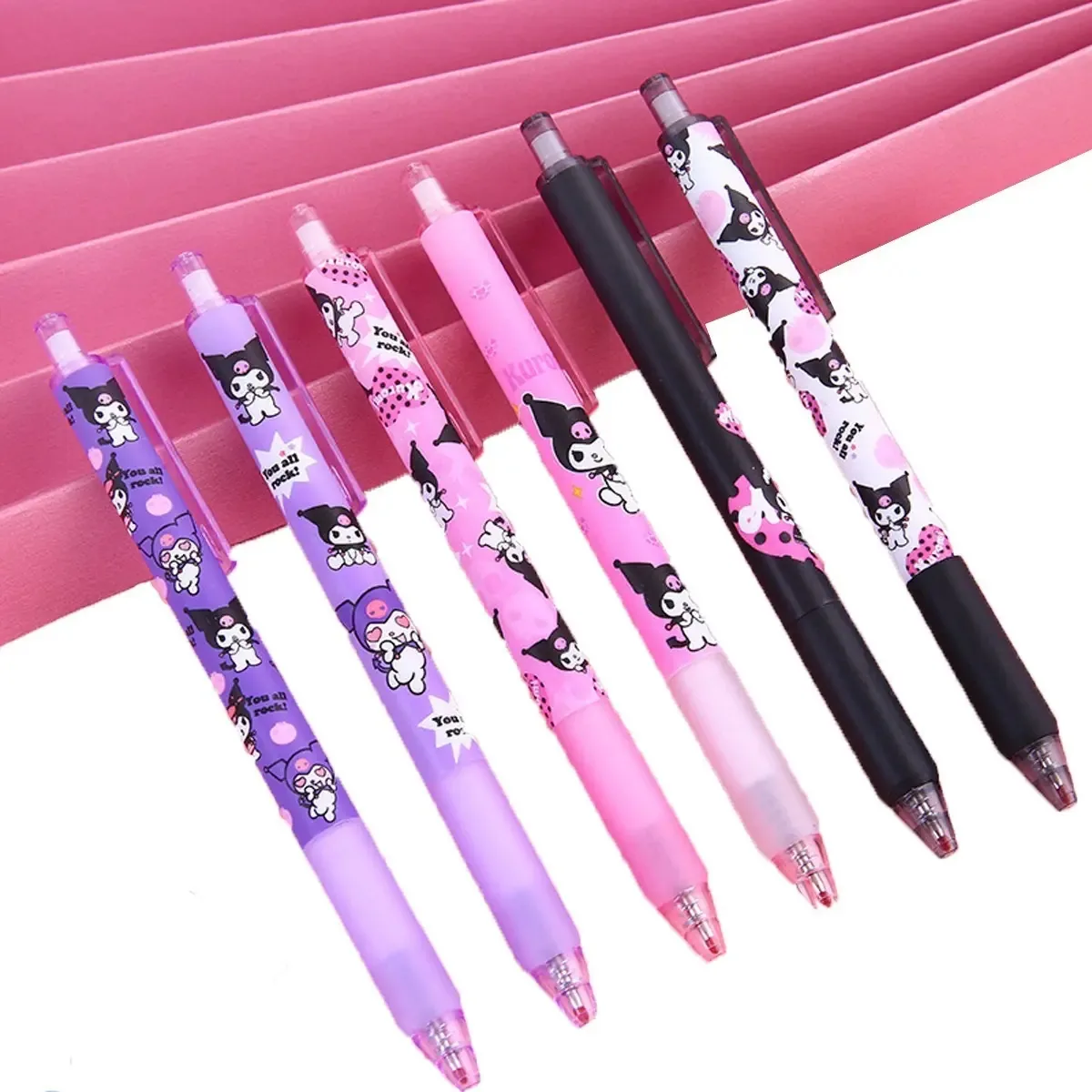 Conjunto de canetas de gel de tinta preta Sanrio Kuromi, 6 peças, cor de tinta preta, cor exterior, imagem: Kuromi