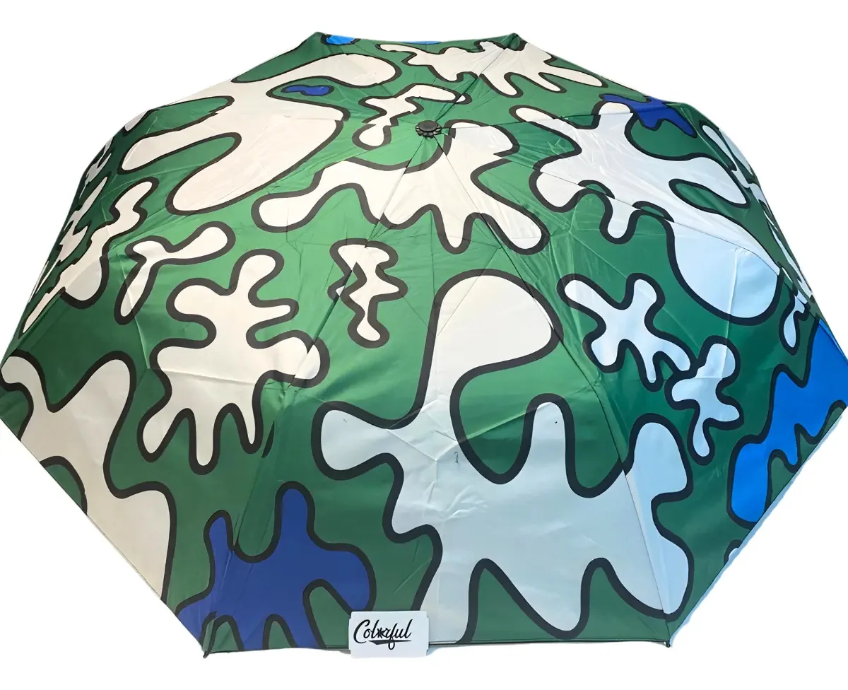 Guarda-chuva semiautomático verde portátil Colorful Splash