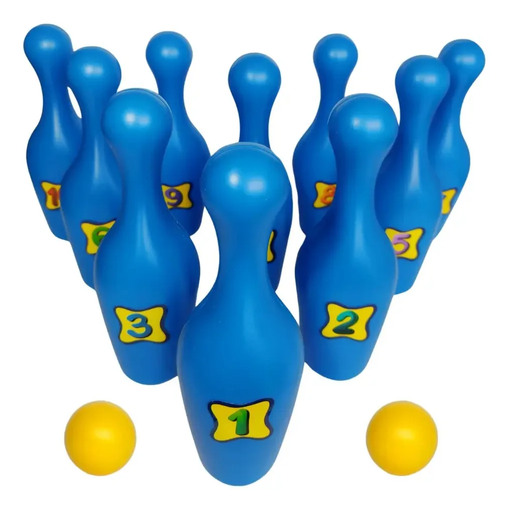 Brinquedo de boliche de plástico econômico com 10 pinos e 2 bolas de boliche
