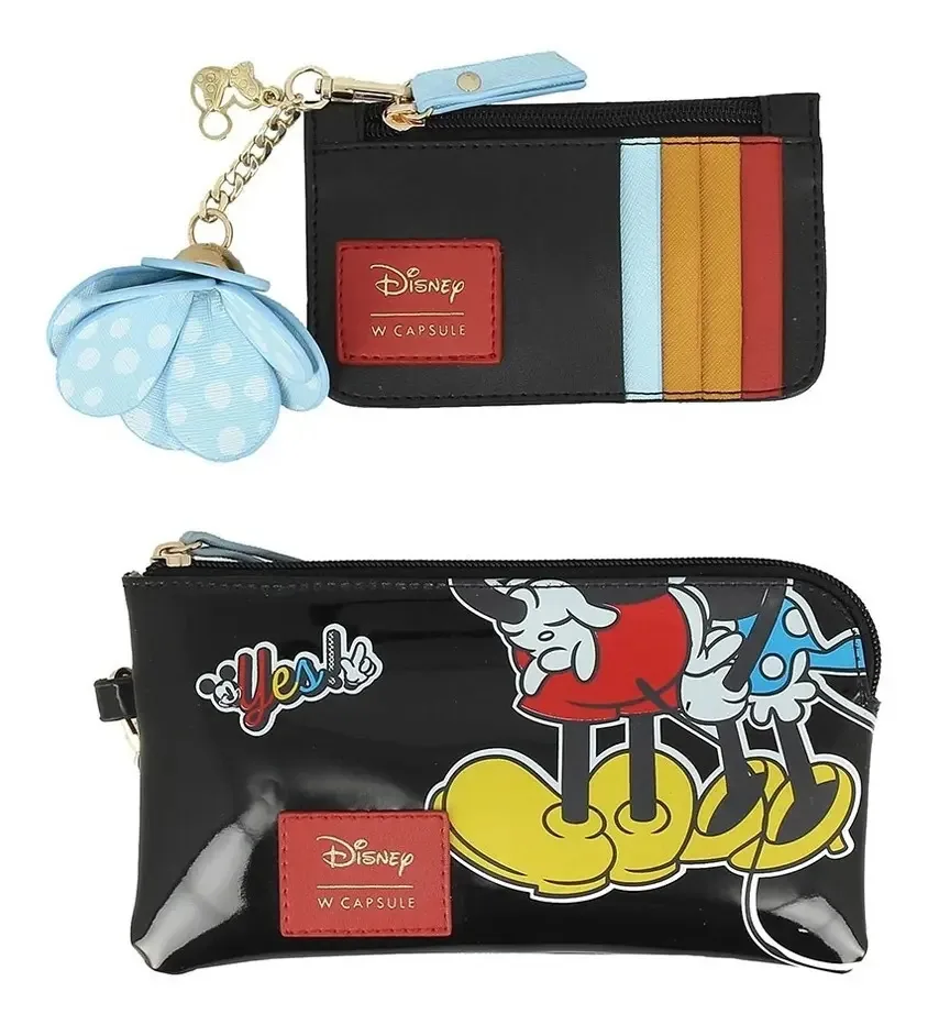 Conjunto de porta-cartões e carteiras para mulheres Ecápsula preta Mul Hbkovegro Color preta/multicolor