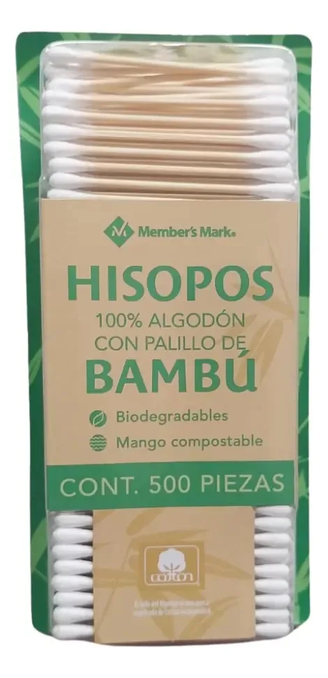 Cotonetes de bambu biodegradáveis, cotonete de algodão de 500 unidades
