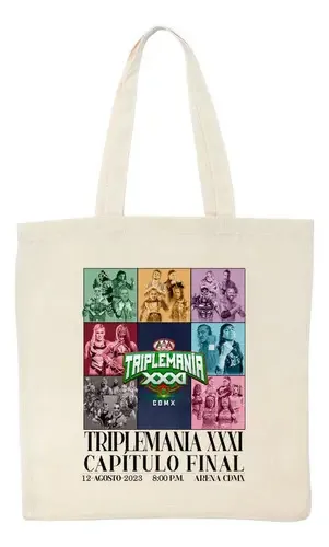 Sacola de luta livre Aaa Triplemania Xxxi, cor bege, design de tecido liso