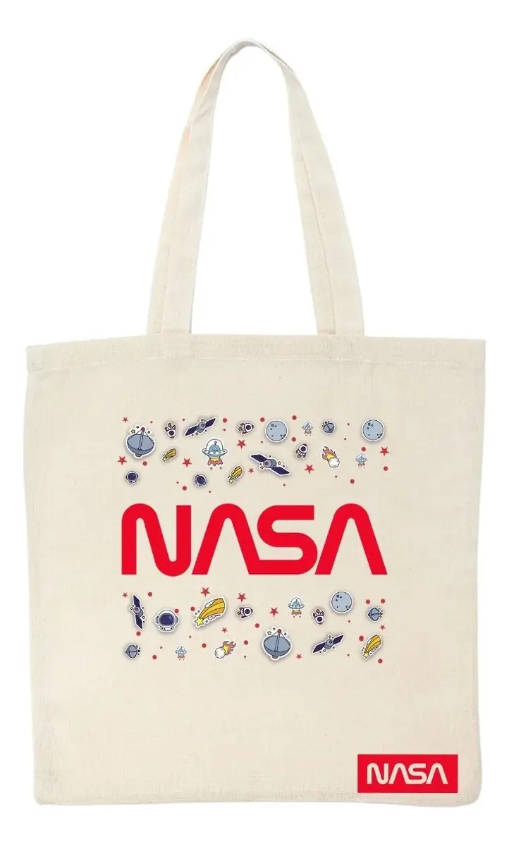 Sacola de satélites da NASA, cor bege, design de tecido liso