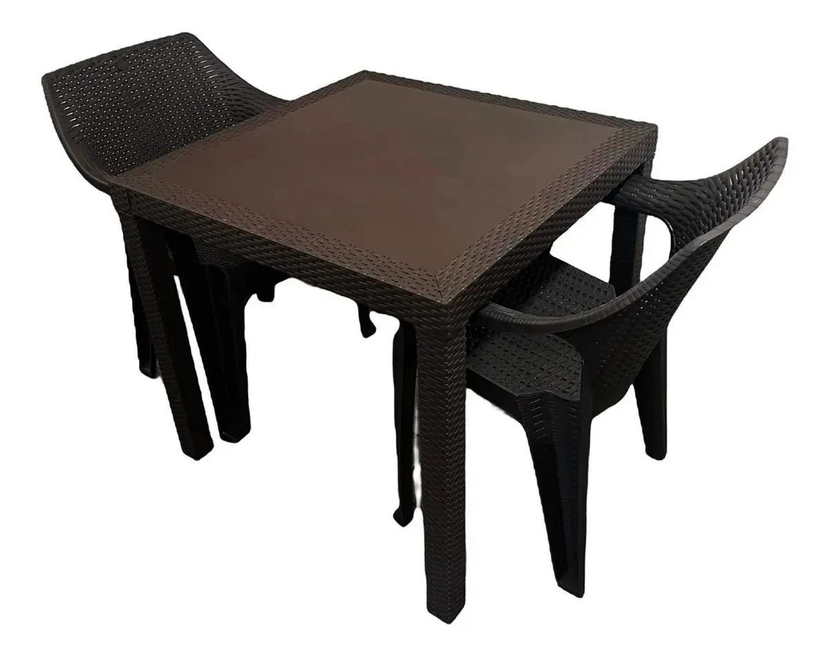 Mesa de jantar Msi Rattan e 2 cadeiras, cor de jardim, marrom
