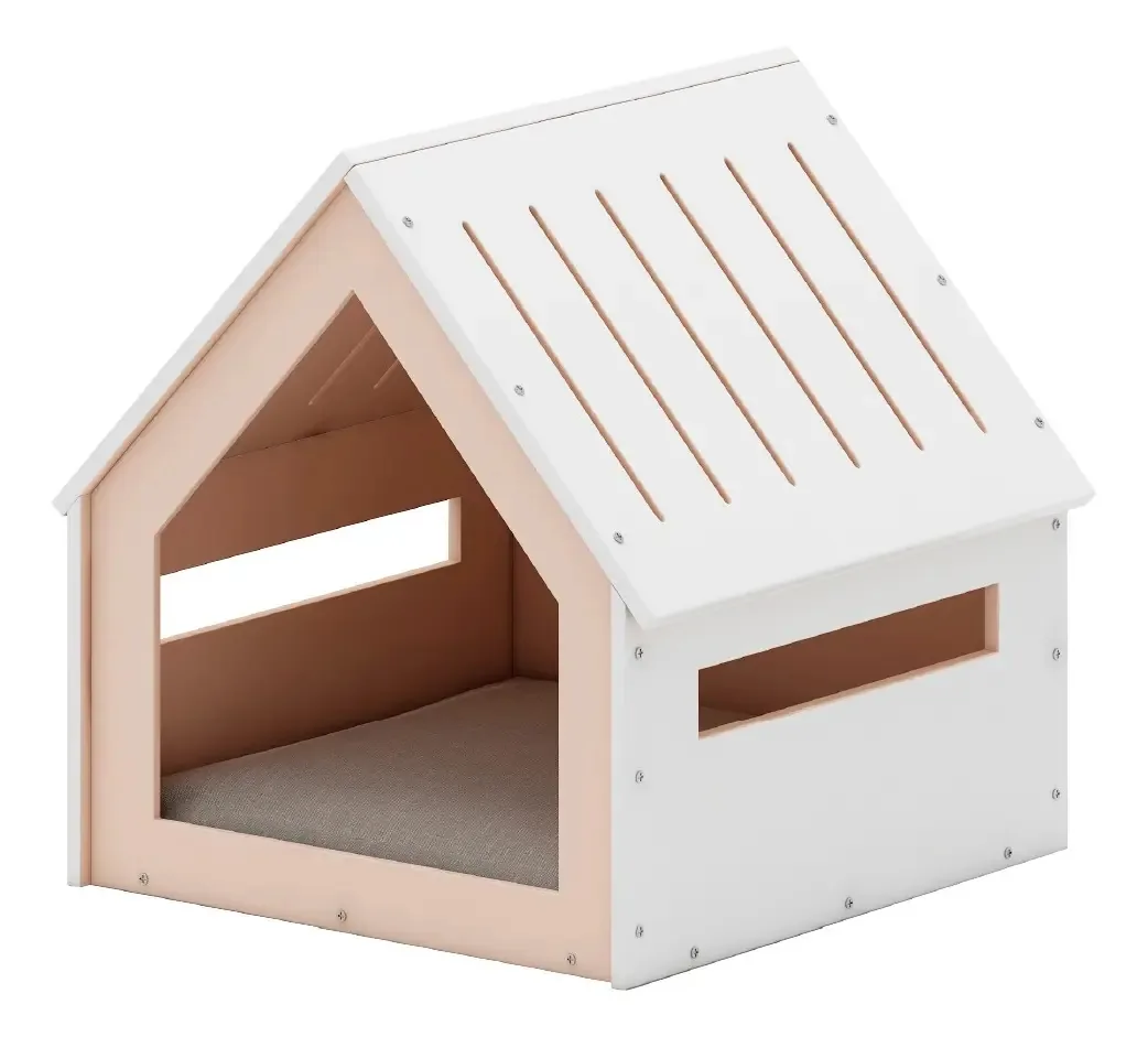 Cama doméstica para cães e gatos de raça média, design minimalista de teto de 2 águas, cor branca