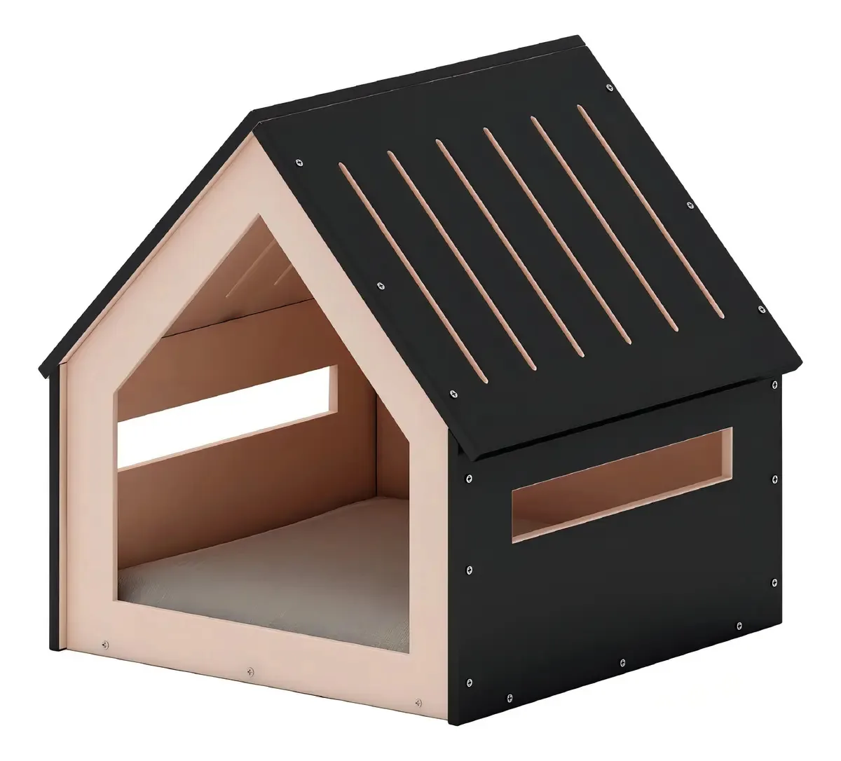 Cama doméstica para cães e gatos de raça pequena, cor minimalista, preto, design de teto de 2 águas