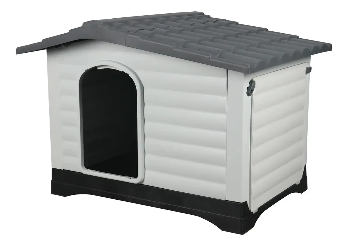 Casa para cães de estimação, grande, raça média, plástico armavel, cor cinza