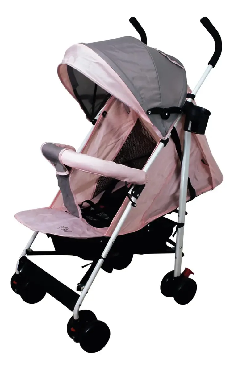 Carrinho de bengala dobrável leve e reclinável para bebês, cor rosa