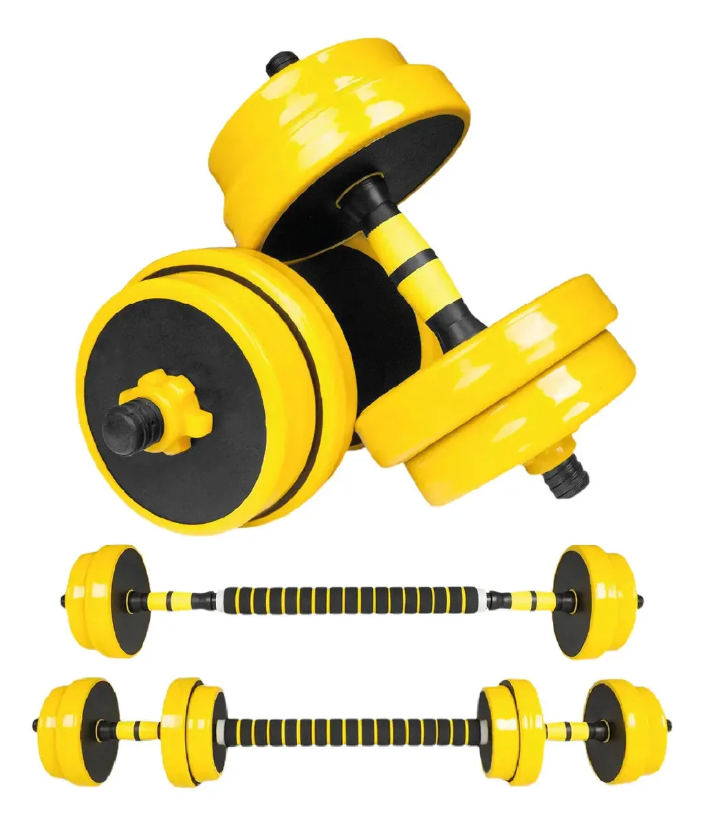 Kit de peso ajustável de 10 kg com halteres e barra de discos, cor de ginástica, amarelo