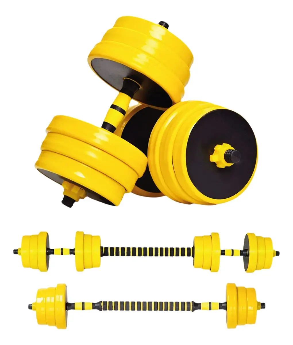Kit de peso ajustável para halteres de 20 kg com barra de discos, cor de ginástica, amarelo