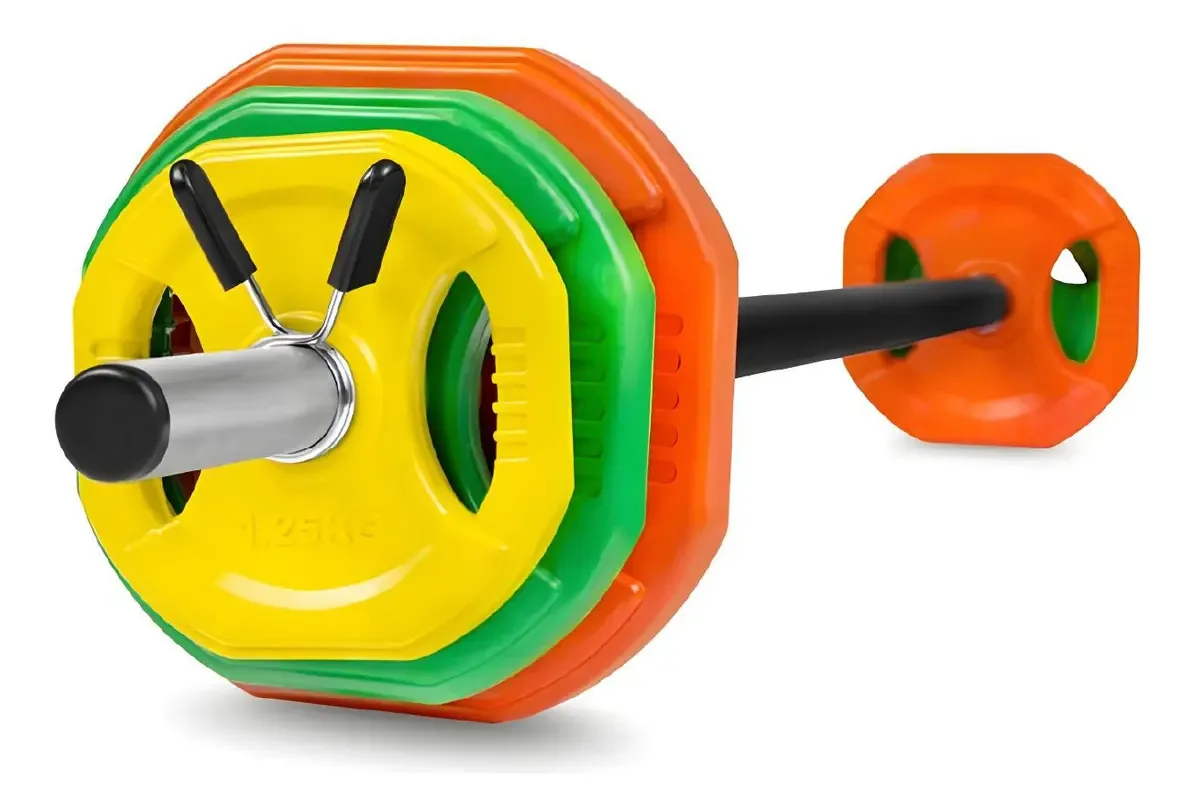 Kit de barra reta ajustável com halteres e discos, 30 kg, cor de ginástica, multicolorido